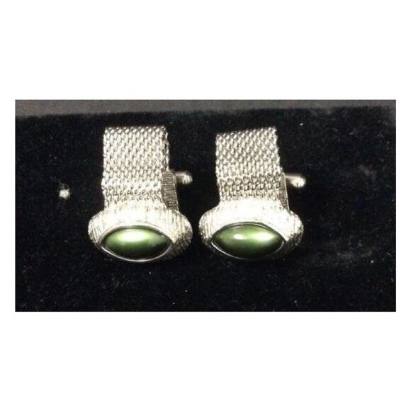 Vintage Green Moonstone Mesh Cufflinks, Gifts for Him - Picture 3 of 9